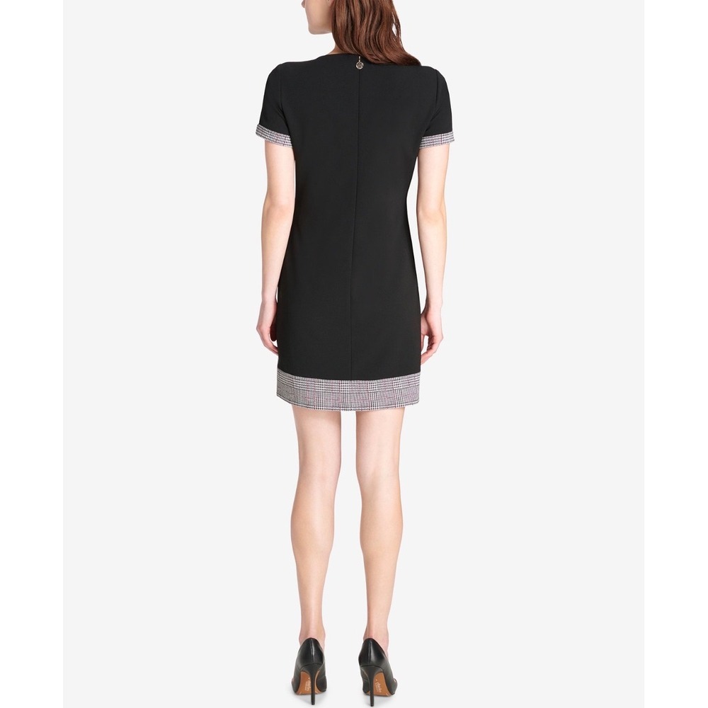 Tommy Hilfiger Black Shift Dress Plaid Trim Size 8 Classic Preppy Chic - Picture 4 of 9